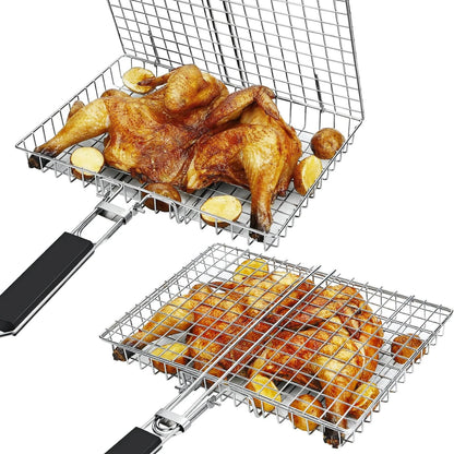 Folding Grilling Basket  BBQ Stainless Steel Foldable Grill Rack