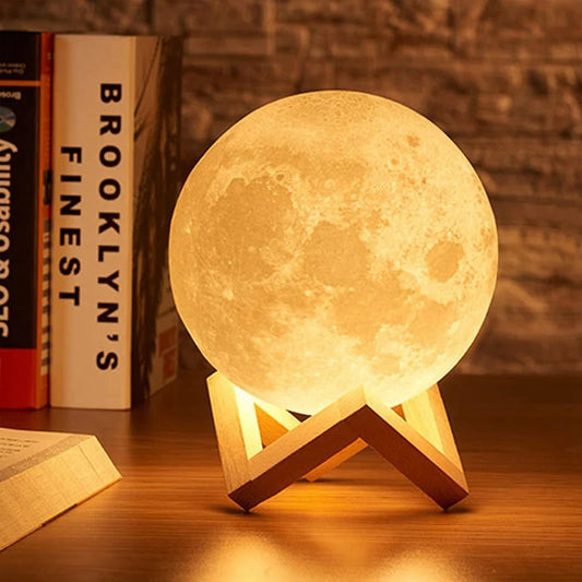 Moon Lamp LED Night Light Battery Powered With Stand Starry Lamp