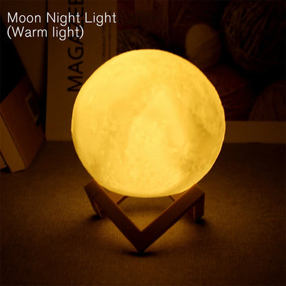 Moon Lamp LED Night Light Battery Powered With Stand Starry Lamp