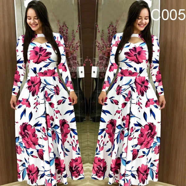 Elegant Fashion Flower Long Sleeved O-Neck Hollow Slim Fit Women Dress