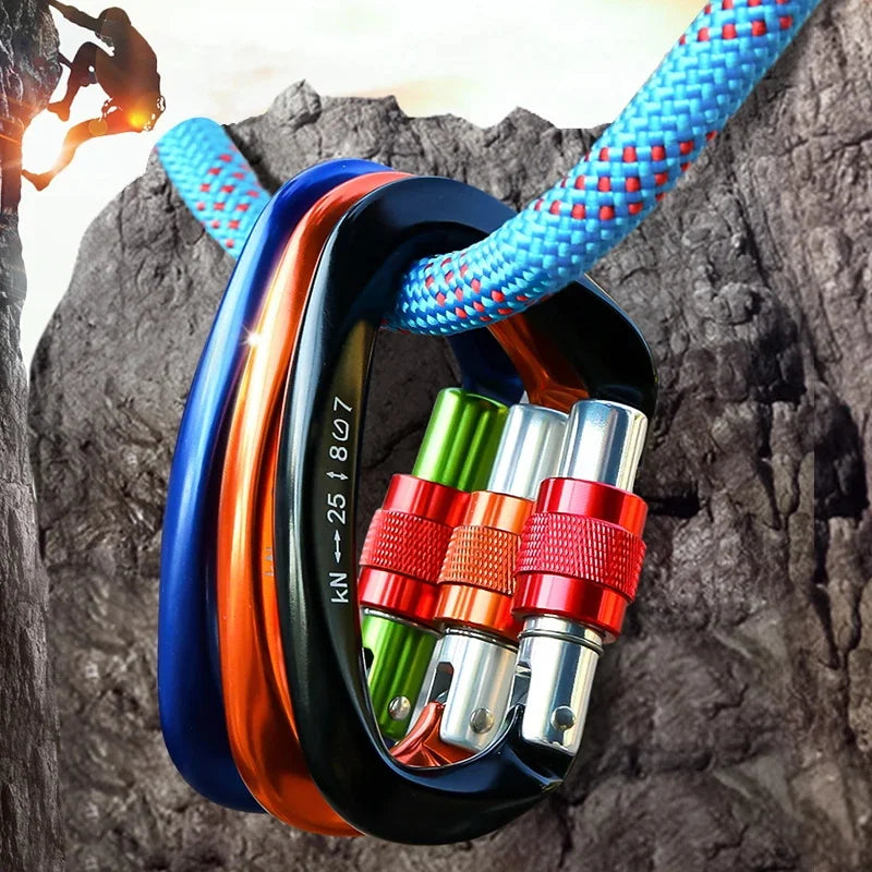 Rock Climbing Carabiner 25kN D-Shape Buckle Safety Screw Lock