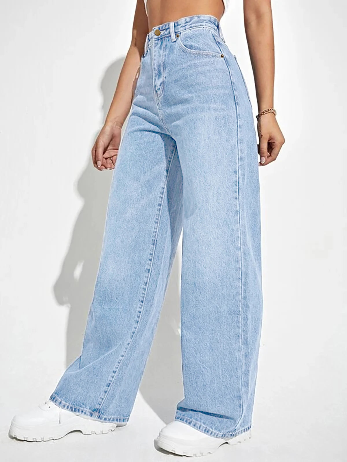 Loose Denim Wide Leg Pants Slimming High Waist All-Match Jeans For Women