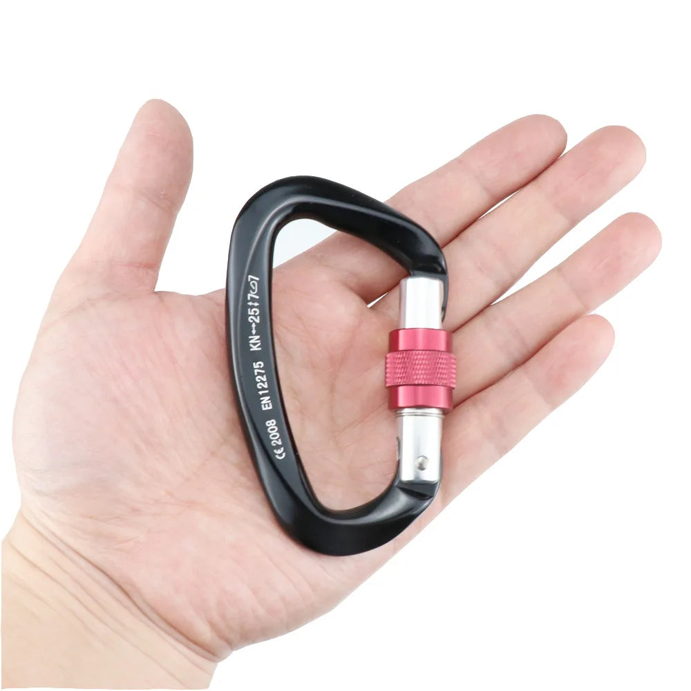 Rock Climbing Carabiner 25kN D-Shape Buckle Safety Screw Lock