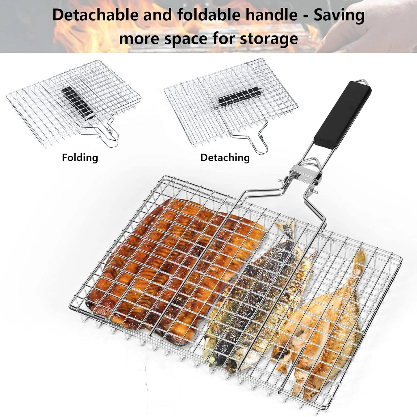 Folding Grilling Basket  BBQ Stainless Steel Foldable Grill Rack