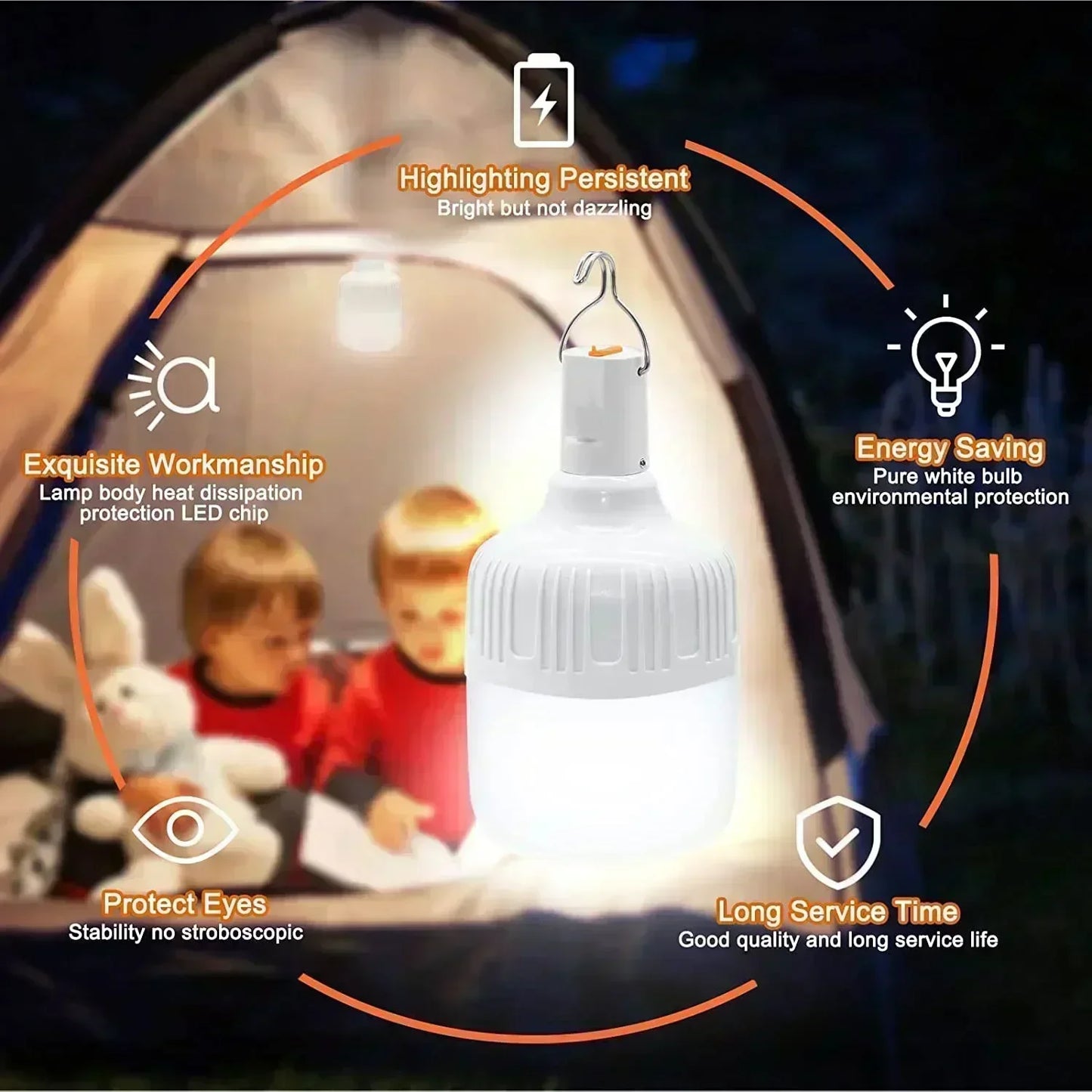 60W Emergency Light Outdoor Camping USB Rechargeable LED Light Bulb Lantern