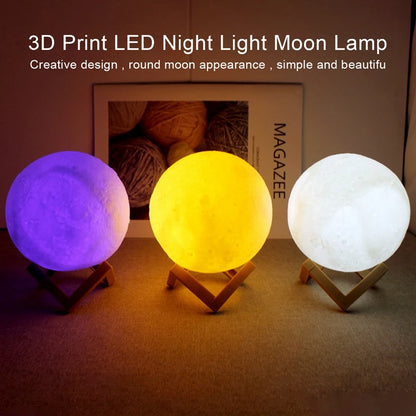 Moon Lamp LED Night Light Battery Powered With Stand Starry Lamp