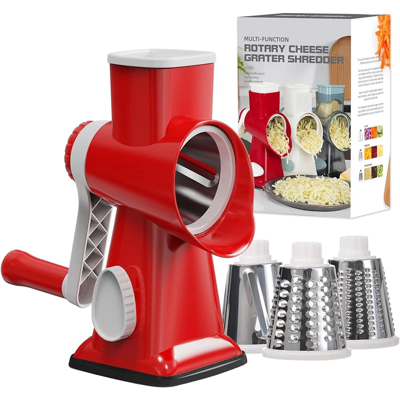 3 in 1 Rotary Cheese Grater Versatile Manual Vegetable Slicer Grinder