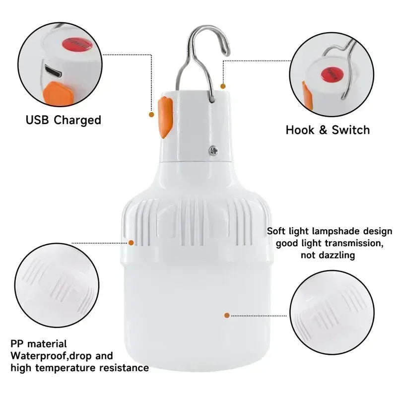 60W Emergency Light Outdoor Camping USB Rechargeable LED Light Bulb Lantern