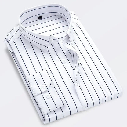 Men Striped Men's Casual Long Sleeve Business Formal Plaid Dress Shirt