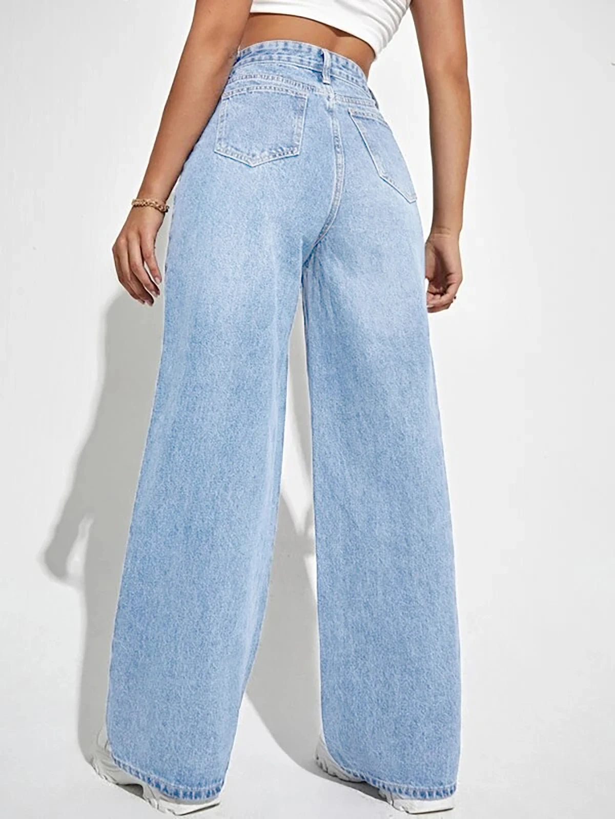 Loose Denim Wide Leg Pants Slimming High Waist All-Match Jeans For Women