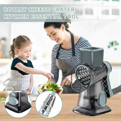 3 in 1 Rotary Cheese Grater Versatile Manual Vegetable Slicer Grinder