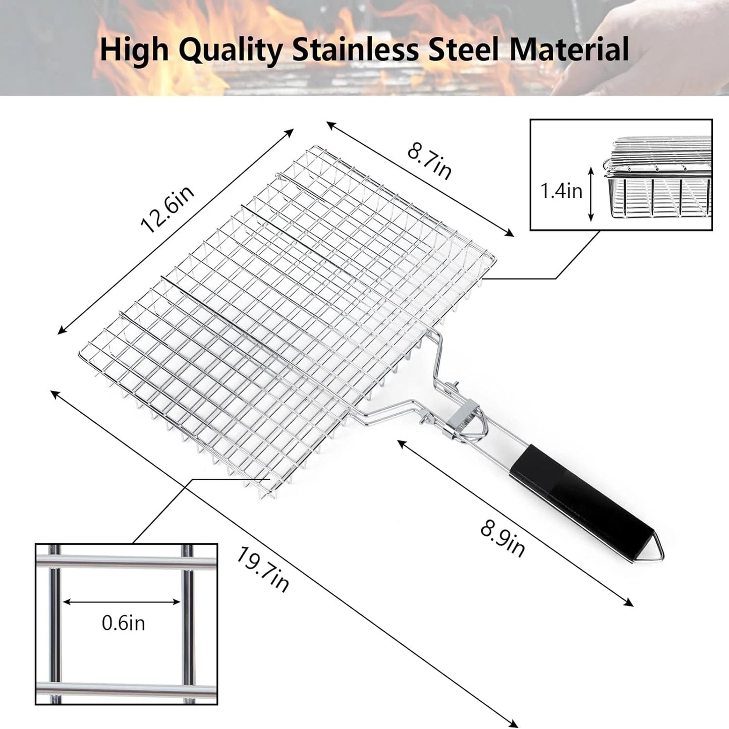 Folding Grilling Basket  BBQ Stainless Steel Foldable Grill Rack