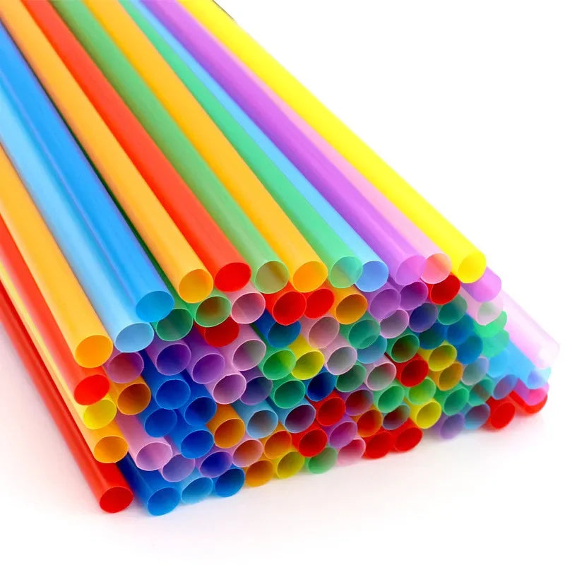 100PCS Colorful Plastic Disposable Large Drinking Straws