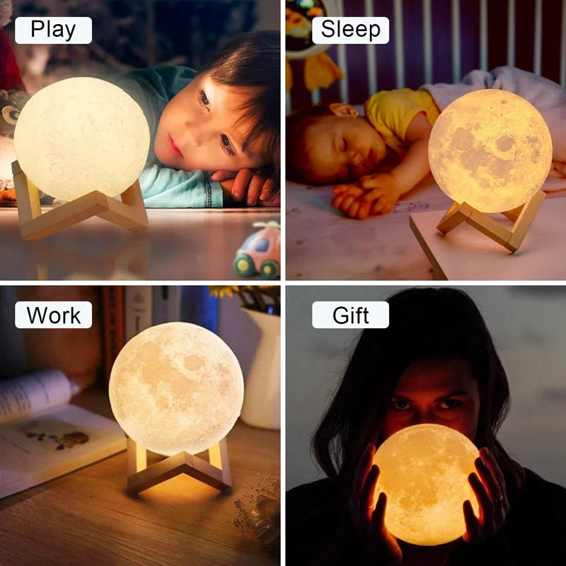 Moon Lamp LED Night Light Battery Powered With Stand Starry Lamp