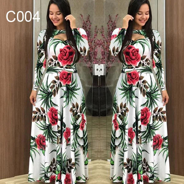 Elegant Fashion Flower Long Sleeved O-Neck Hollow Slim Fit Women Dress