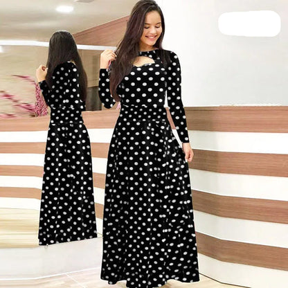 Elegant Fashion Flower Long Sleeved O-Neck Hollow Slim Fit Women Dress