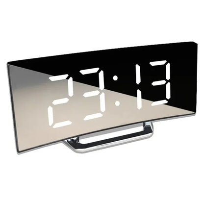 Curved Screen Mirror LED Digital Alarm Clock with Large Display USB Charging Powered