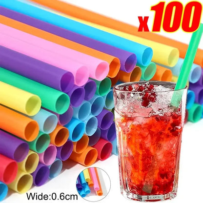 100PCS Colorful Plastic Disposable Large Drinking Straws