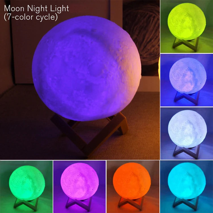 Moon Lamp LED Night Light Battery Powered With Stand Starry Lamp