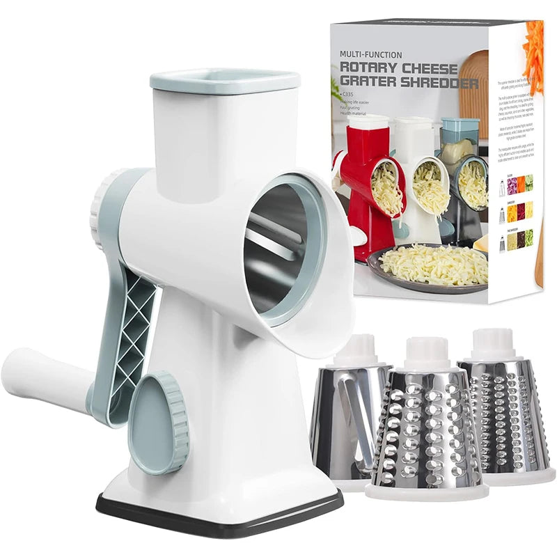 3 in 1 Rotary Cheese Grater Versatile Manual Vegetable Slicer Grinder