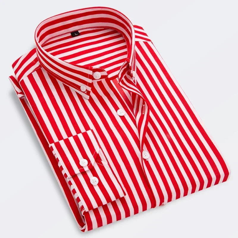 Men Striped Men's Casual Long Sleeve Business Formal Plaid Dress Shirt