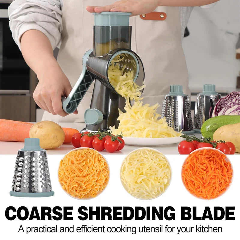 3 in 1 Rotary Cheese Grater Versatile Manual Vegetable Slicer Grinder