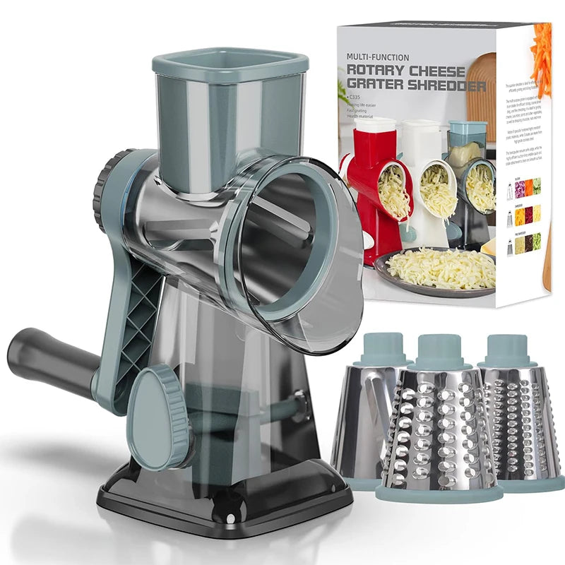 3 in 1 Rotary Cheese Grater Versatile Manual Vegetable Slicer Grinder