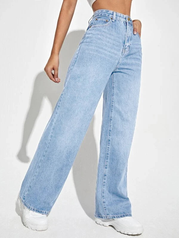 Loose Denim Wide Leg Pants Slimming High Waist All-Match Jeans For Women