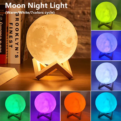 Moon Lamp LED Night Light Battery Powered With Stand Starry Lamp